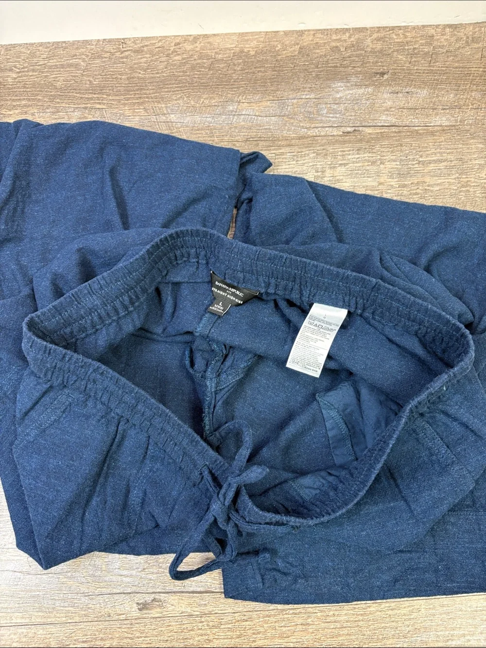 Banana Republic Straight High-Rise Linen Blend Pull-On Pants Navy L Cropped